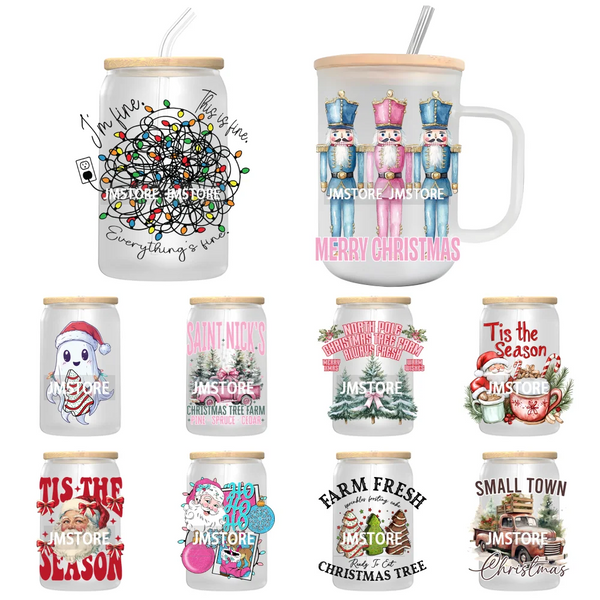 Tis the Season Santa Claus UV DTF Transfer Stickers Decals For Libbey Cold Cups Mugs Tumbler Waterproof Merry Christmas Vibes