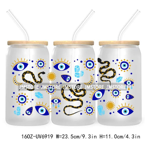 Blue Evil Eye 16OZ UV DTF Cup Wrap Transfers Stickers For Libbey Glass Can Cups Tumbler Waterproof Craft Mexican Culture Wraps