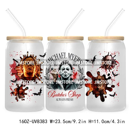 Spooky Vibes Coffee 16OZ UV DTF Cup Wrap Transfers Stickers Custom Labels Durable Waterproof Logo For Libbey Glass Can Halloween