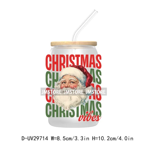 Tis the Season Santa Claus UV DTF Transfer Stickers Decals For Libbey Cold Cups Mugs Tumbler Waterproof Merry Christmas Vibes