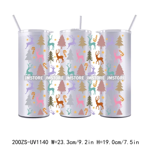 Christmas Gingerbread Reindeer 20OZ Tumbler Wraps Ready To Ship UV DTF Transfer Stickers Waterproof Prints For Skinny Tumbler