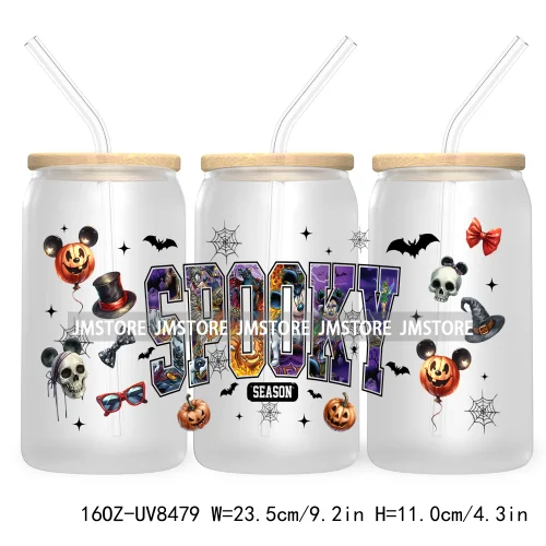 Cartoon Halloween Horror Friends UV DTF Sticker For 16OZ Libbey Glass Cup Can Wrap Transfer Stickers Custom Label DIY Logo Skull