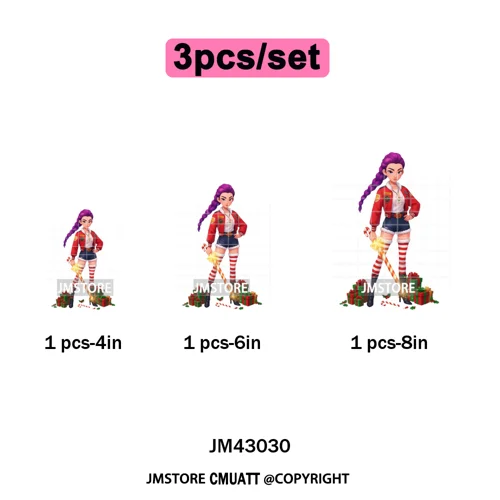 Kpop Hunters Merry Christmas Tiger Anime Lover Holiday Gift Iron on DTF Heat Transfers Stickers Ready to Press for Sweatshirts