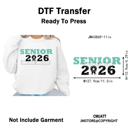 High School Senior 2026 Graduation Club Coquette Gifts Iron on Washable DTF Heat Transfers Stickers Ready to Press for Clothes