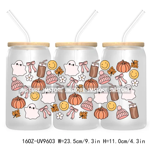 Halloween Cartoon 16OZ UV DTF Cup Wrap Transfer Stickers Custom Labels Waterproof Logo For Libbey Glass Can Pumpkin Season Vibes