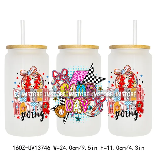 Coquette Baseball Mama Game Day 16OZ UV DTF Cup Wraps Ready To Apply Waterproof Transfer Stickers For Libbey Glass Can Tumbler