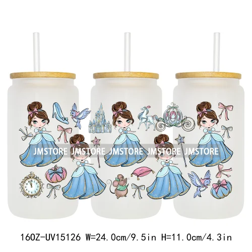 Coquette Bow Girly Princess Pumpkin Carriage UV DTF Stickers Ready to Transfer Cup Wrap Custom Labels For Libbey Can Glass Mugs