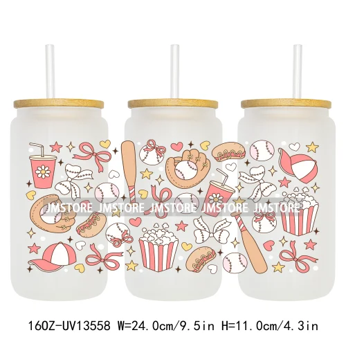 Coquette Baseball Mom Sports UV DTF Stickers Ready to Transfer Cup Wrap Custom Label DIY Craft For Libbey Can Glass Tumbler Mug