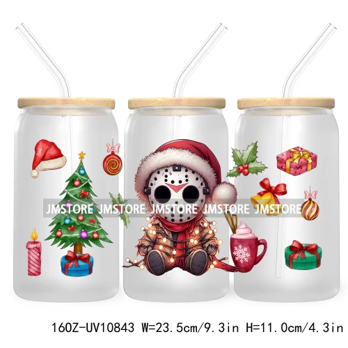 Christmas Movie Killer UV DTF Cup Wrap For Libbey Glass Can Transfer Stickers Waterproof Custom Labels Scary Horror Friends