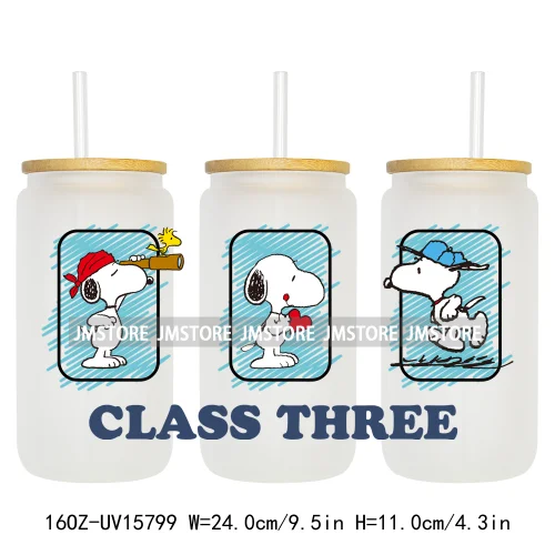 Cartoon Dogs Back To School UV DTF Wraps Transfer Sticker Selfadhesive Waterproof High Quality For 16OZ Libbey Glass Can Tumbler