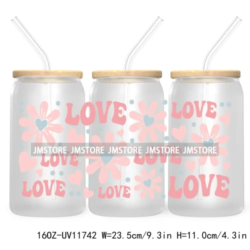 Funny Valentines Quotes 16OZ UV Cup Wrap DTF Transfer Stickers For Libbey Glass Can Cups Tumbler Self Love Valentine Hearts Kiss