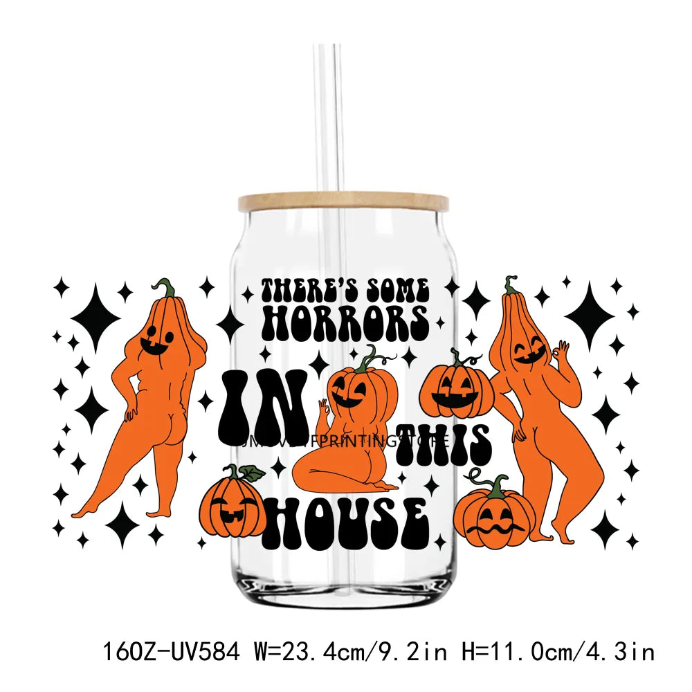 Halloween Black Cat Pumpkin 16OZ UV DTF Cup Wrap Transfer Stickers Custom Label DIY Durable Waterproof Logo For Libbey Glass Can