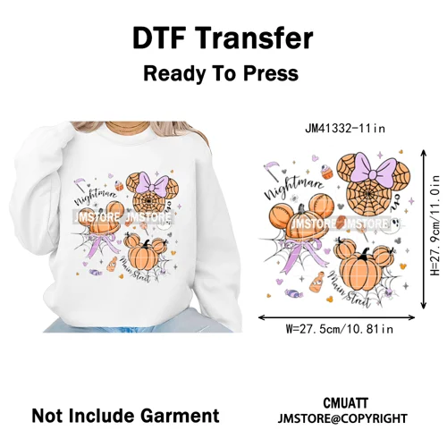 Trick or Treat Down Main Stree Cartoon Coquette Ghost Boo Halloween Iron on DTF Transfers Stickers Ready to Press for T-shirts