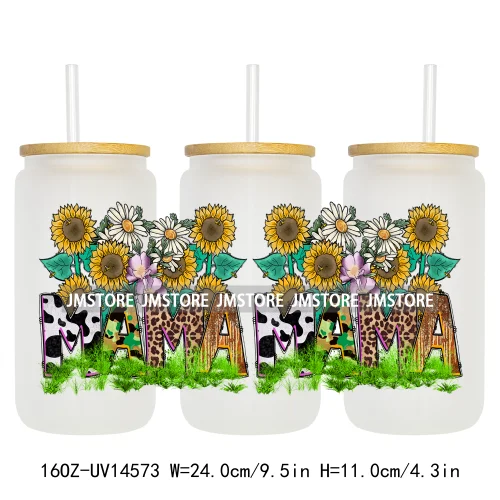 Howdy Western Mama Cowhide UV DTF Wraps Transfer Sticker Selfadhesive Waterproof High Quality For 16OZ Libbey Glass Can Tumbler