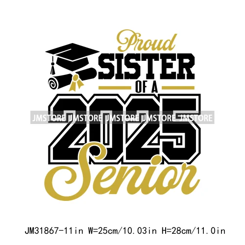 High School Graduation Proud Mom Of Senior 2025 Letters Iron On DTF Heat Transfers Stickers Ready To Press For T-shirts Bags