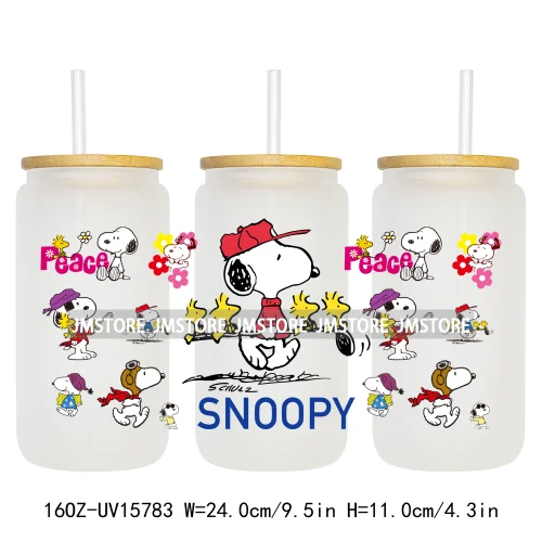 Retro Puppy Cartoon Best Friends 16OZ UV DTF Cup Wraps Ready To Apply Waterproof Transfer Stickers For Libbey Glass Can Tumbler
