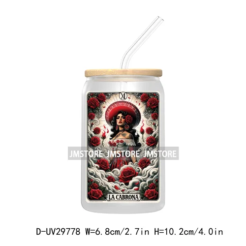 La Mexicana Latina Tarot Card UV DTF Transfer Stickers Decals For Libbey Cold Cups Mugs Tumbler Waterproof Floral Sugar Skulls