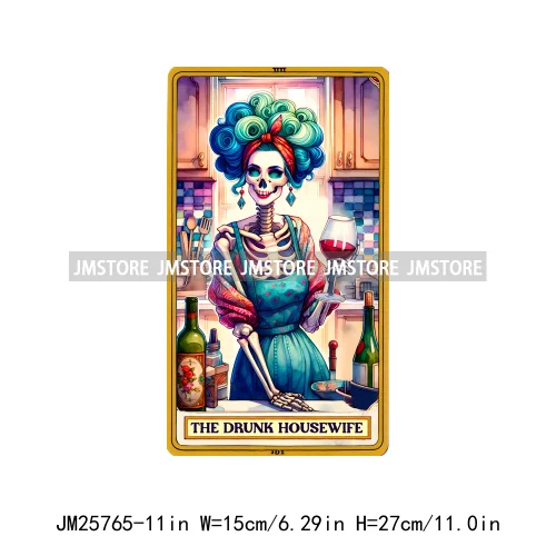 Funny Sarcastic Hot Mama Housewife Women Skull Tarot Card Printing DTF Diy Iron On Transfer Stickers Ready To Press For Clothing