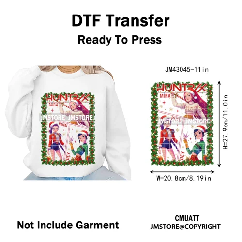 Kpop Hunters Merry Christmas Tiger Anime Lover Holiday Gift Iron on DTF Heat Transfers Stickers Ready to Press for Sweatshirts