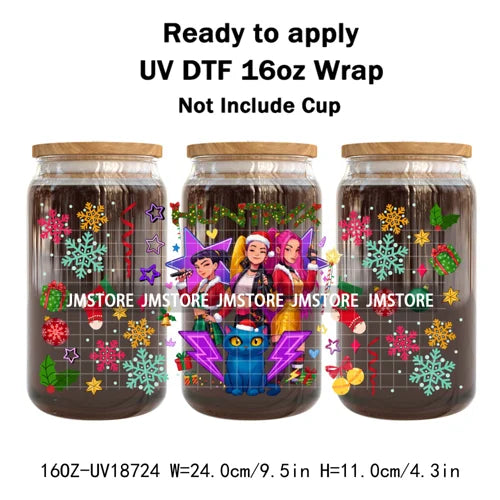 Demon Hunters Kpop Christmas Party UV DTF Stickers Ready To Apply Cup Wrap Durable Custom Prints DIY Craft For Libbey Can Glass