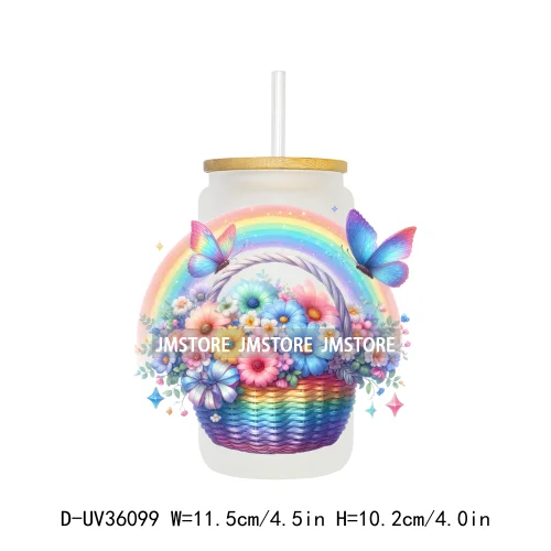 Vibrant Rainbow Butterfly Floral UV Sticker Decals For Libbey Cold Cups Mug Tumbler Transfer Stickers Durable Top Quality Labels