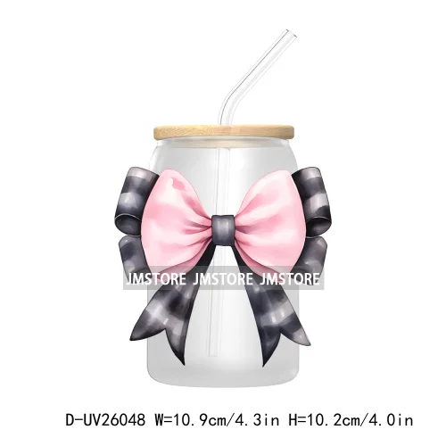 Black Pink Coquette Bow UV DTF Transfer Stickers Decals For Libbey Cold Cups Mugs Tumbler DIY Custom Logo Labels Soft Girl Era