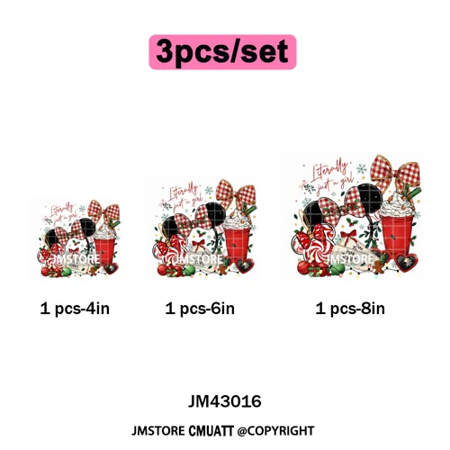 Girly Coquette Merry Christmas Ginger Cartoon Cozy Jolly Season Iron on DTF Heat Transfers Stickers Ready to Press for Clothing