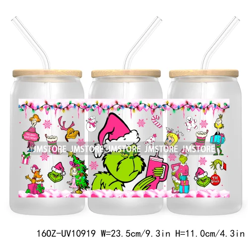 Retro Christmas Mean Guy UV DTF Cup Wrap For Libbey Glass Can Transfer Stickers Waterproof Custom Labels Merry Greenmas Xmas