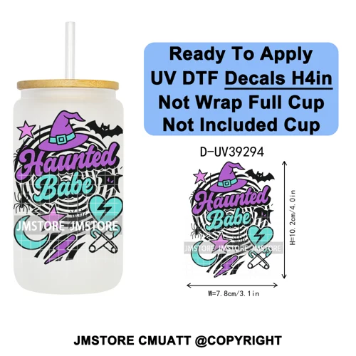 Retro Spooky Season Halloween Ghost Boo Gift UV DTF Transfer Stickers Decals Ready To Apply Waterproof For 16OZ Libbey Glass Can
