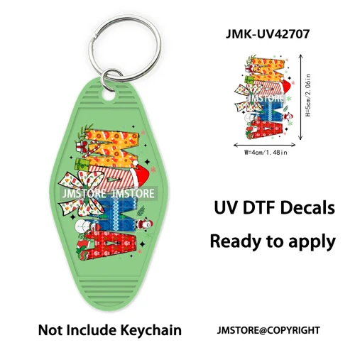Preppy Bow Christmas Reindeer Mama Mini UV DTF Keychain Decals Ready To Apply Waterproof Durable Wraps For Hotel Motel Keychain