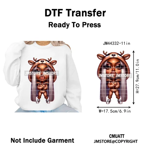 Christmas Stank Face Black Woman Attitude Moody Queen Iron on Washable DTF Heat Transfers Stickers Ready to Press for Clothing