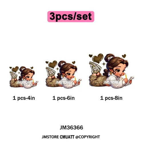 Fashion School Princess Cartoon Girls Learning Love Designs Iron on DTF Thermal Transfers Stickers Ready to Press for Clothing