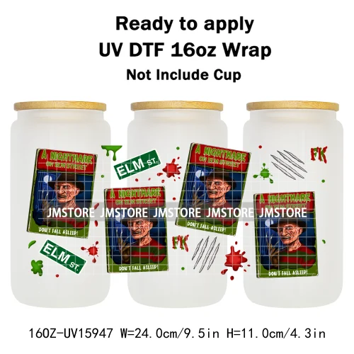 Halloween Horror Characters Scary Movie Killers 16OZ UV DTF Cup Wraps Ready To Apply Transfer Stickers For Libbey Glass Can Mugs
