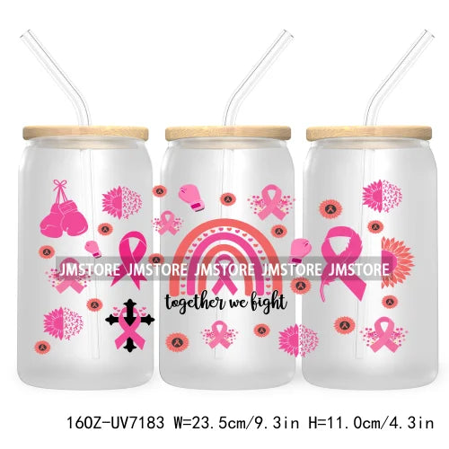 Peace Love Cure Breast Cancer Awareness Pink 16OZ UV DTF Cup Wrap Transfer Stickers For Libbey Glass Can Cups Tumbler October