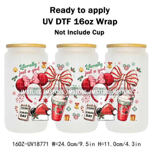 Merry Christmas Cartoon Mouse Cookies UV DTF Stickers Ready To Apply Cup Wrap Durable Custom Logo DIY Craft For Libbey Can Glass