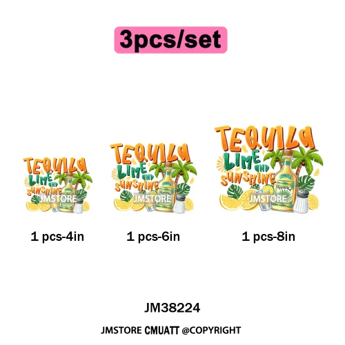 Tropical Summer Tequila Cocktail Drink Sunsets Salty Beach Vibes Logo Iron on DTF Transfers Stickers Ready to Press for Clothing