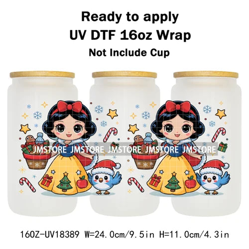 Girly Cartoon Princess Christmas Animals UV DTF Stickers Ready To Apply Cup Wrap Waterproof Logo For Libbey Glass Can Tumbler