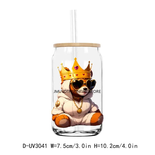 Black Baby Boy King UV DTF Transfers Stickers Decals For Libbey Cold Cups Mugs Tumbler Waterproof DIY Craft King Teddy Bear