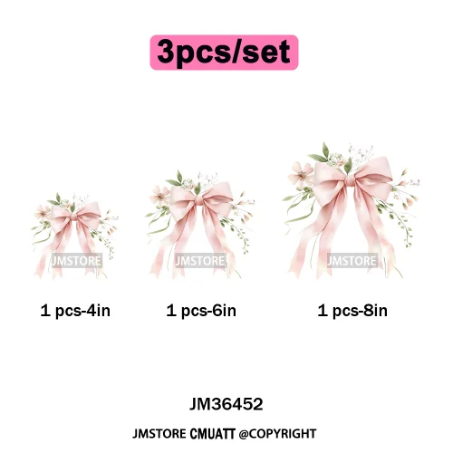 Pink Bow Silk Wedding Coquette Girl Ribbon Tied Printing Iron on DTF Thermal Transfers Stickers Ready to Press for Clothing Bags