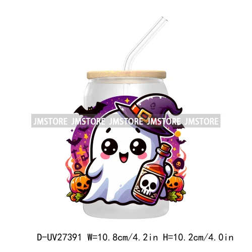 Funny Witch Ghosts Halloween Bat UV DTF Transfer Stickers Decals For Libbey Cold Cups Mugs Tumbler Waterproof Craft Spooky Vibes