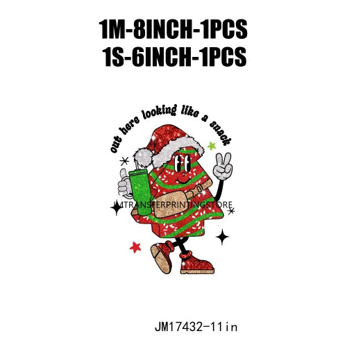 Merry And Bright Faux Glitter Sequin Christmas Santa Stickers DTF Iron On Looking Like A Snack Transfer Printing For T-Shirts