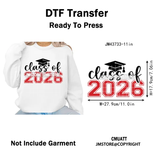 High School Senior Year Class of 2026 My First Last Day Iron on Washable DTF Heat Transfers Stickers Ready to Press for Hoodies
