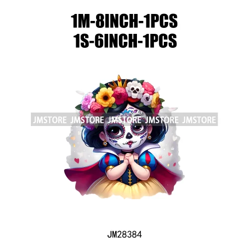 Cute Mexican Day Of The Dead Skeleton Catrina Princess Dolls Iron On DTF Heat Press Transfers Stickers Printing For Clothes