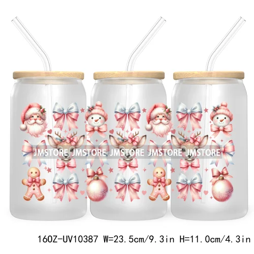 Just A Girl Who Loves Christmas UV DTF Sticker For 16OZ Libbey Glass Cup Can Wrap Transfer Stickers Custom Label Gingerbread Bow