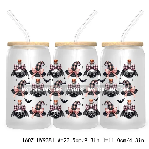 Coquette Pumpkin Autumn 16OZ UV DTF Cup Wrap Transfer Stickers Custom Waterproof Label For Libbey Glass Can Cute Ghost Halloween