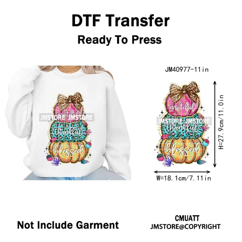 Trendy Give Thanks Coquette Gobble Turkey Bow Girly Fall Blessed Iron on DTF Heat Transfers Stickers Ready to Press for Clothing