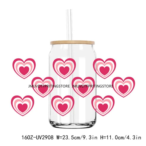 Leopard Hearts XOXO Valentines 16OZ UV DTF Cup Wrap Transfers Stickers Custom Labels DIY Waterproof Logo For Libbey Glass Can