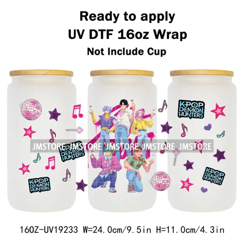 Kpop Saja Boys Bands Demon Hunter UV DTF Wraps Transfer Sticker Selfadhesive Waterproof High Quality For 16OZ Libbey Glass Can