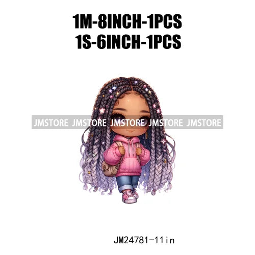 Washable Fashion Dreadlocks Cozy Casual School Chibi Girls Designs Iron On Heat Press DTF Transfer Stickers For Clothing Bags