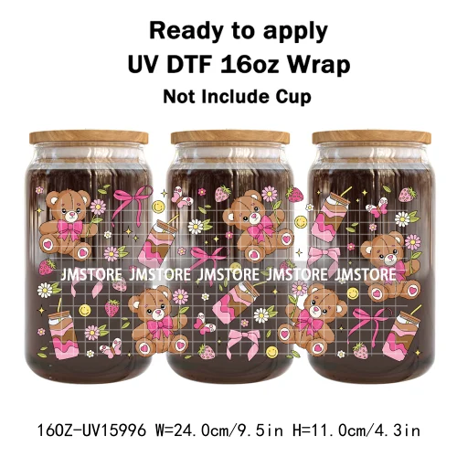 Coffee Coquette Bookish School Girly UV DTF Wraps Transfer Sticker Waterproof High Quality For 16OZ Libbey Glass Can Tumbler Mug